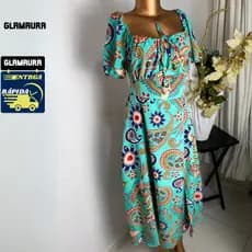 Vestido Feminino Glamaura Tropical com Estampa de Araras Dividido na Coxa e Manga Bufante Soltinho