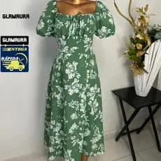 Vestido Floral feminino Longo Verão Glamaura Dividido na Coxa  com Amarração Frontal Soltinho Crep