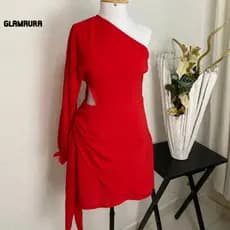 Vestido Feminino Soltinho Duna Midi Glamaura  Sem Bojo Mula Manca Com Zipper Tecido Duna Vermelho