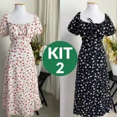 Kit 2 Vestido feminino Frontal Soltinho Fenda na Coxa