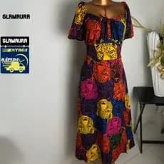 Vestido Longo Feminino Glamaura Estampa Animal Colorida Dividido na Coxa com Manga Bufante Soltinho