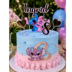 Topo Topper Personalizado Stitch Rosa Azul Dourado 3D Nome Idade Bolo Decoração Festa Infantil Menina Envio Rápido