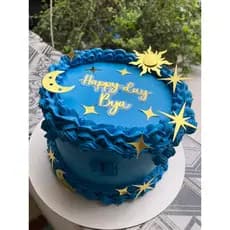 TOPO DE BOLO SOL, LUA E ESTRELAS, ASTROS DOURADO COM HAPPY DAY E NOME – Personalizado com Nome e Idade – Festa Infantil
