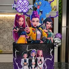 Topo Topper Personalizado Guerreiras Do K-pop Nome Idade Bolo Decoração Festa Infantil coreano desenho doroma