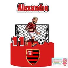 TOPO DE BOLO FLAMENGO COM GABIGOL OU BRUNO HENRIQUE OU GONZALO PLATA – Personalizado com Nome e Idade – Festa Infantil
