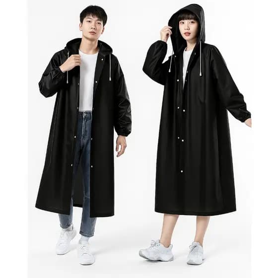 Capa De Chuva Reforçada Pvc Transparente Resistente Preto Tamanho Unico