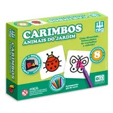 Jogo Carimbos Animais 8 peças C/ Giz de Cera p/ Colorir - Nig