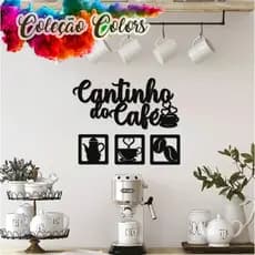 Kit Cantinho do Café 4 Peças Varias Cores MDF 3mm Decoração Coleção Colors