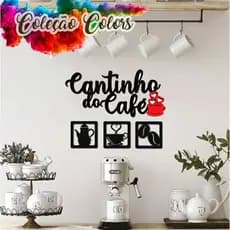 Kit Cantinho do Café 4 Peças MDF 3mm Decoração Detalhe Vermelho