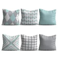 Kit 6 Capas de Almofadas Yuzo 45x45cm Geométrica Cinza e Azul