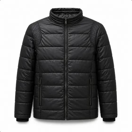 Jaqueta Masculina Preta Puffer Forrada Gola Alta Zíper Reforçado