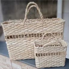 Kit Bolsas Mãe e Filha (2 Bolsas Feira Moda Praia palha de milho)
