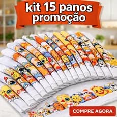 Kit 15 panos de pratos 100% algodão com bainha (Estampados)