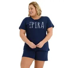 Pijama Feminino Plus Size Manga Curta 100% Algodão Inspira G1 ao G6 Conjunto Verão