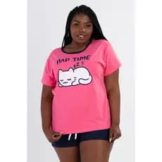 Conjunto Pijama Verão Feminino Plus Size de Algodão Nap Time