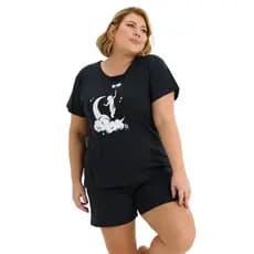 Conjunto Pijama Feminino Verão Plus Size de Algodão Lua Estrela