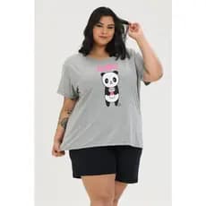 Pijama Feminino Plus Size Hello Panda Algodão G1 ao G6 Conjunto Verão