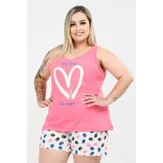 Pijama Feminino Regata Plus Size de Algodão One Love Rosê Estampado