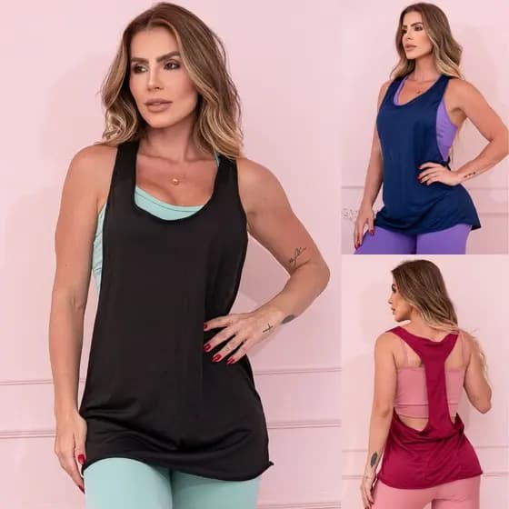 Camiseta Regata Fitness Cavada Feminina Academia Dry Fit Furadinho Fresco Verão para Dias Quentes