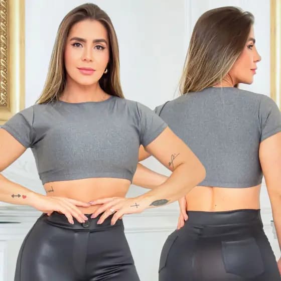 Cropped Esportivo Confortável Feminino Academia com Manguinhas em Suplex Fitness Promoção