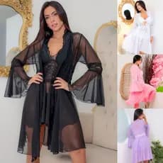Robe Elegante Feminino Linda Renda Delicada Manga Flare em Tule Detalhes Especial Pronta Entrega
