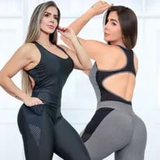 Macacão Feminino Longo Fitness com Bojo Empina Bumbum e Bolsos Laterais Ideal para Treinos Promoção