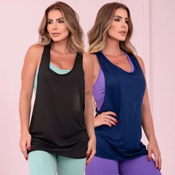Kit 2 Regatas Camisetas Feminina Dry Fit Soltinha Academia Treino Fitness Modelo Cavado Envio 24H