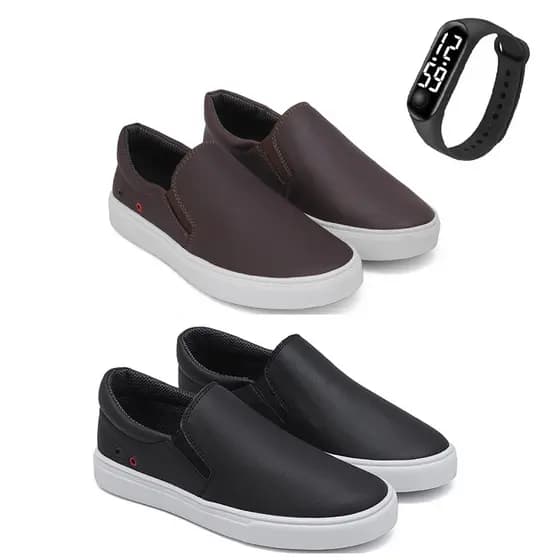 Kit 2 Tênis Sapatênis Iate Original Hype Shoes Com Ilhós - Café/Preto - Unissex + Relógio