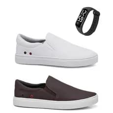 Kit 2 Tênis Sapatênis Iate Hype Shoes Com Ilhós - Branco/Café - Unissex + Relógio