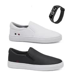 Kit 2 Tênis Sapatênis Iate Hype Shoes Com Ilhós - Branco/Preto - Unissex + Relógio