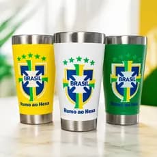 Copo Térmico Copa do Mundo 473ml Brasil Inox Mantém Gelado Personalizado