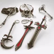 Chaveiro 12CM Espada Medieval Machado RPG Fantasia Metal Colecionável Acessório