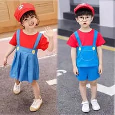 Fantasias de Halloween para Crianças Bebês Fantasia Super Mario Camisa e Shorts para Meninos Vestido para Meninas Irmão
