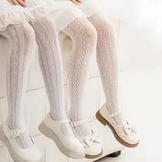 3-12 Anos Meias Calças de Malha Fina Estilo Lolita Verão Leggings Infantis Brancas Puras Meias Longas Bebê Menina Meias