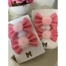 Laços infantil, parzinho de laços, bico de pato, laço rosa, Pompom, laço menina rosa