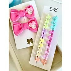 Kit Minnie Luxo – 2 Laços menina rosa com Mini Presilhas Coloridas