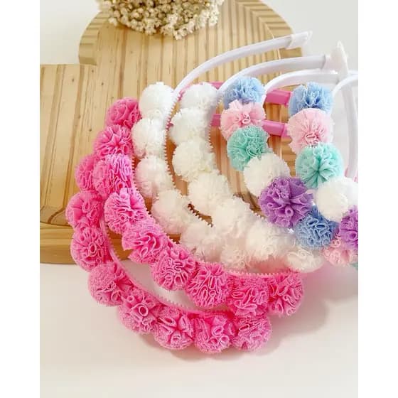 Tiara infantil Pompom, tiara menina laço infantil, tiara pompom