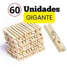 KIT 60 Prendedores Pregadores De Madeira Grande Gigante Prendedor Roupas