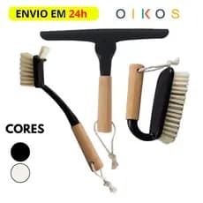 Kit Escovas de Limpeza Multiuso + Rodinho Dobrável Oikos de Bambu