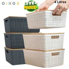 Caixa Organizadora com Tampa de Bambu 4l Oikos Kits Com 2,3,4,5  Empilhável Multiuso Cestas Caixa