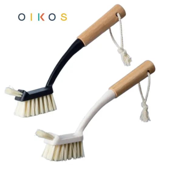 Escova de Limpeza Multiuso Duo Dupla Cabo de Bambu Pendurável Limpa Cozinha ou Banheiro Preta Oikos