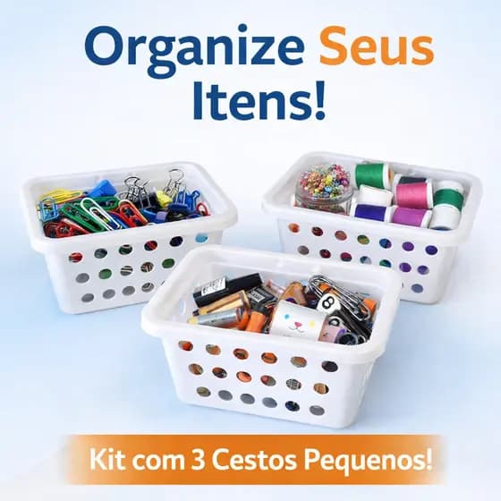 Kit 3 Cestos Organizadores Niquelart Multiuso Pequenos P Ideal Para Gavetas e Armários
