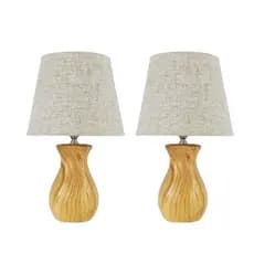Kit 2 Abajures Cor Madeira Cúpula Palha - Luminárias de Mesa