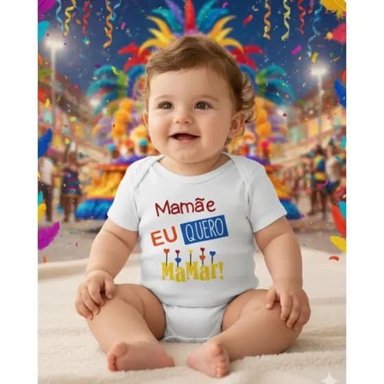 Body Bebê Temático Mesversário Carnaval Menina Menino+Laço+Tule
