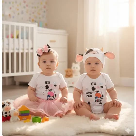 Body Bebê Temático Meu tete Vaquinha fazendinha Mesversario animais