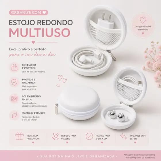 Estojo Case Organizador Multiuso Capa Bag para Fone de Ouvido e Cabo USB e Acessorios