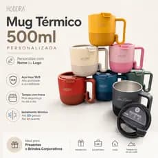 Copo Térmico Mug Personalizado Copo 500ml Portátil Inox com Tampa e Alça Café Chá Viagem Retrô