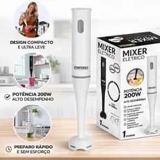 Mixer Elétrico Portátil 3 em 1 com Copo 700ml Batedor Triturador Multiuso 110V/220V Preto Branco