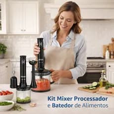 Kit Mixer Processador e Batedor de Alimentos 3 em 1 200W Inox 127V Potente Compacto Cozinha Prática