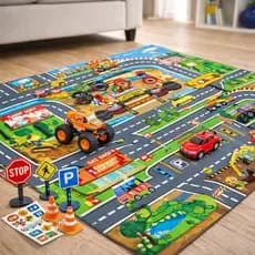 Kit Tapete Cidade Ruas Pista + 2 Carrinhos + Placas Trânsito Brinquedo Educativo Infantil Crianças